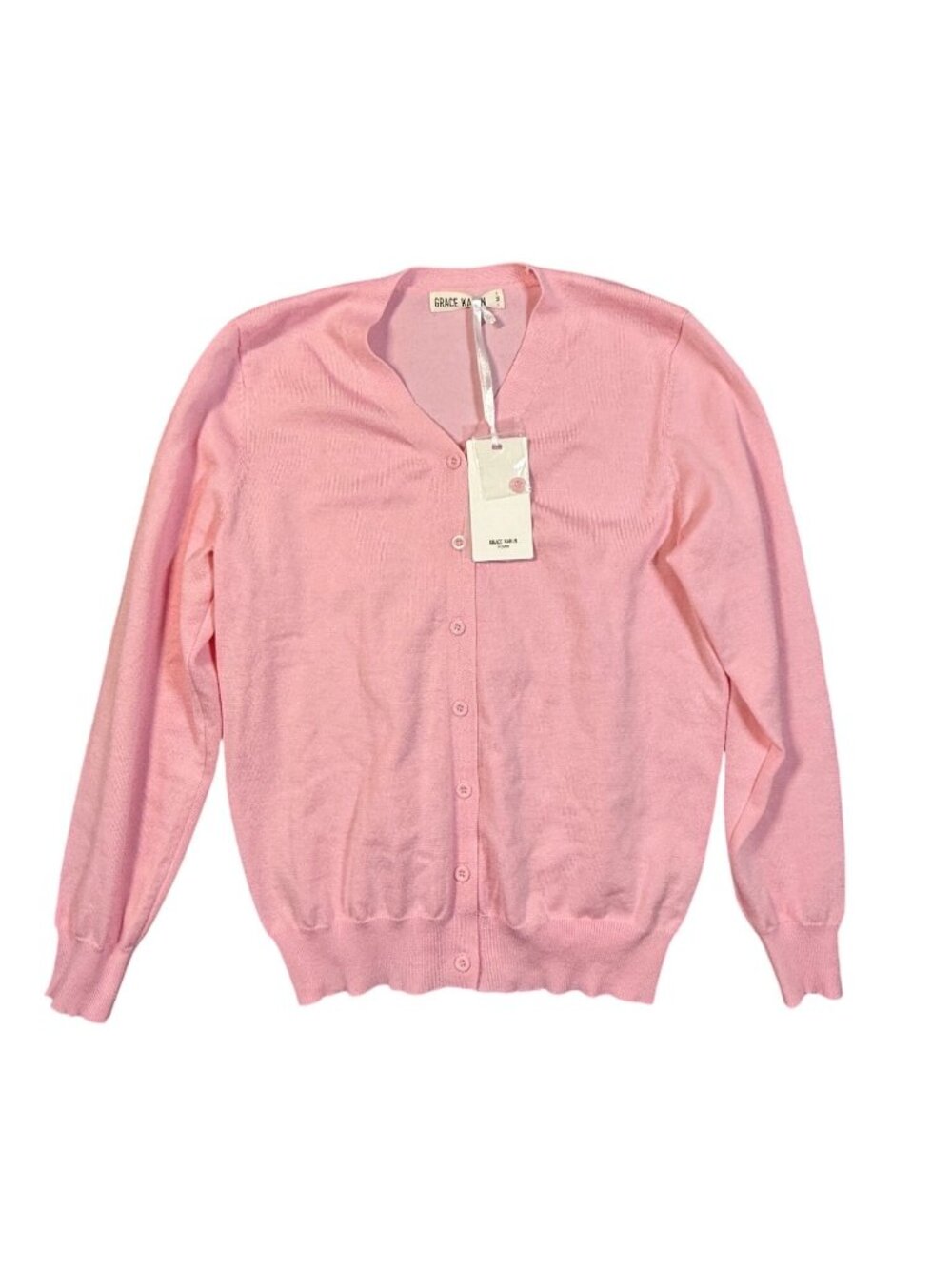 New GRACE KARIN Women's M Pink Long Sleeve Cardigan Crew Neck Button Sweater